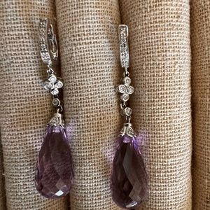 18K White Gold Amethyst & Diamond Drop Earrings